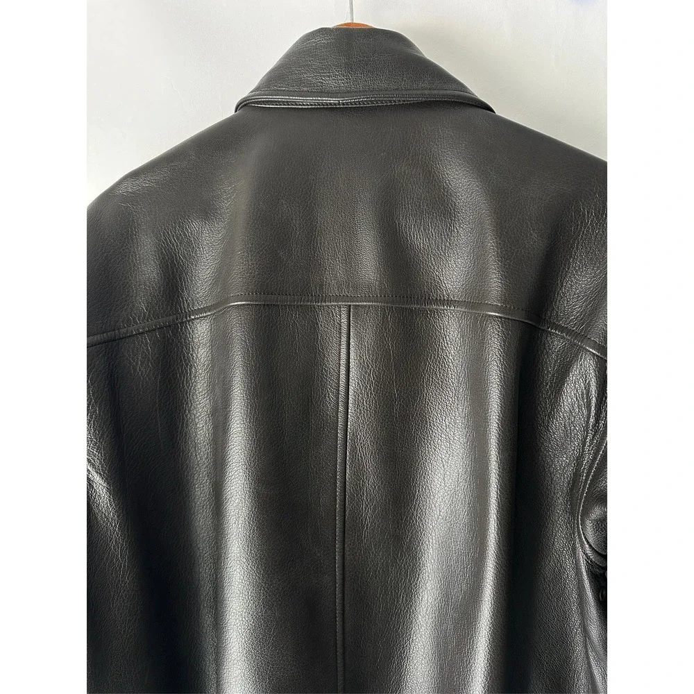 LL Bean Mens Brown Goatskin Leather A-2 Bomber Flight Jacket Size L Tall